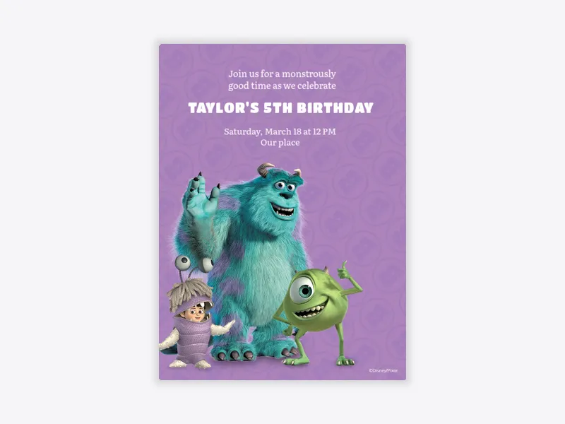 Disney and Pixar’s Monsters, Inc.: Mike, Sulley & Boo - disney - Invitation
