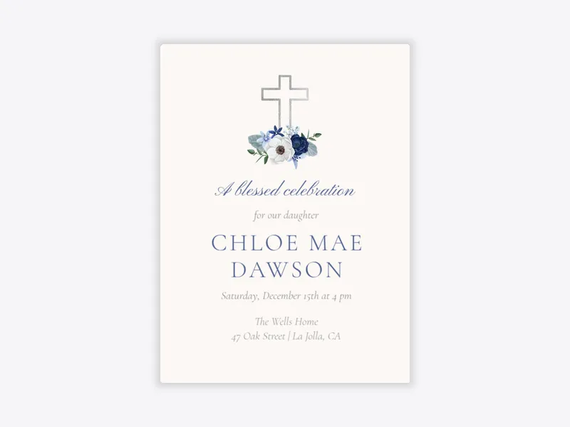 Snowbell Cross - christening - Invitation