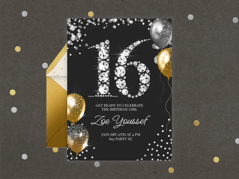 Rhinestone Shimmer - sweet_sixteen - Invitation