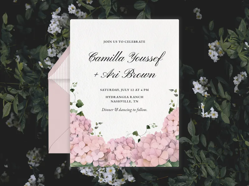 Pink Hydrangea Bunches - wedding_day - Invitation