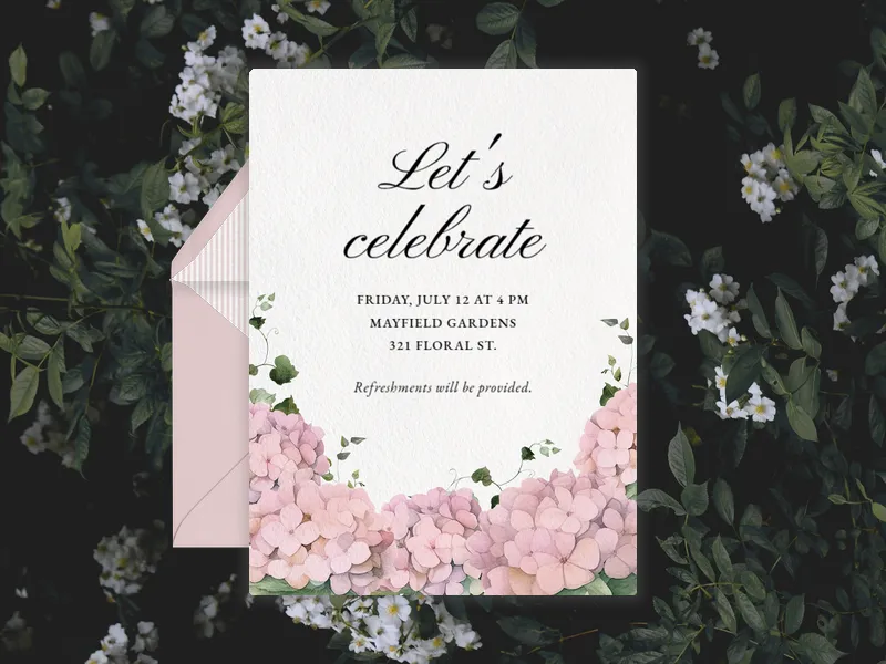 Pink Hydrangea Bunches - get_togethers - Invitation