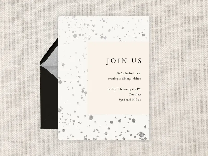 Silver Paint Splatter - dinner_party - Invitation