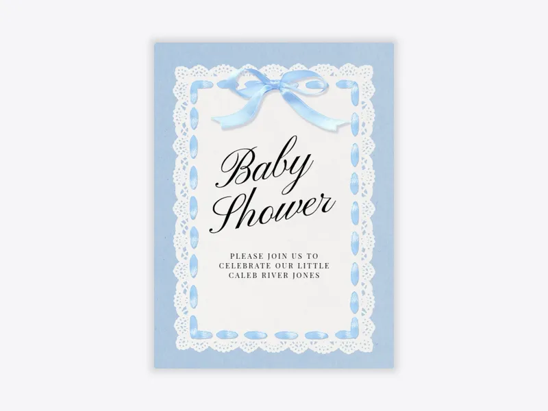 Baby Blue Ribbon - religious - Invitation