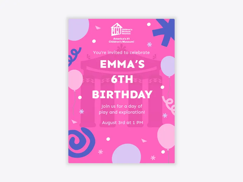 Children’s Museum Houston: Pink Birthday Bash - childrens_museum_houston - Invitation