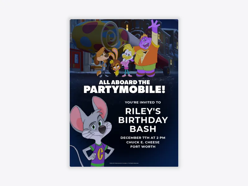 Chuck E. Cheese Christmas: All Aboard - chuck_e_cheese - Invitation