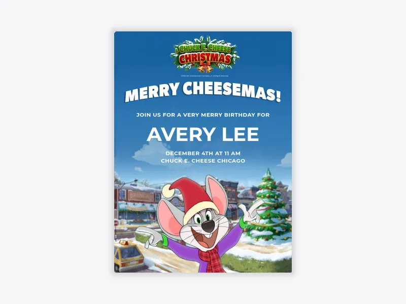 Chuck E. Cheese Christmas: Merry Cheesemas - chuck_e_cheese - Invitation