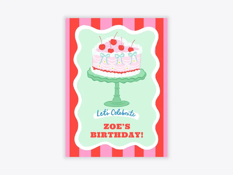 Cherries & Bows Cake - tween_birthday - Invitation