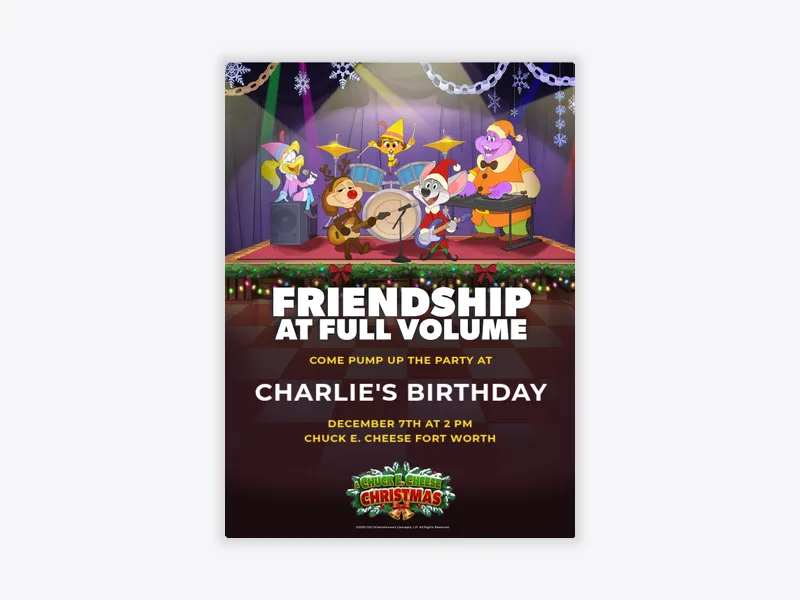 Chuck E. Cheese Christmas: Full Volume - chuck_e_cheese - Invitation