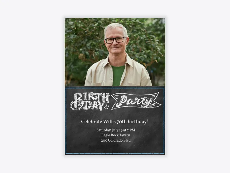 Party in Style Blue Chalkboard 70th Birthday - 70th_birthday - Invitation