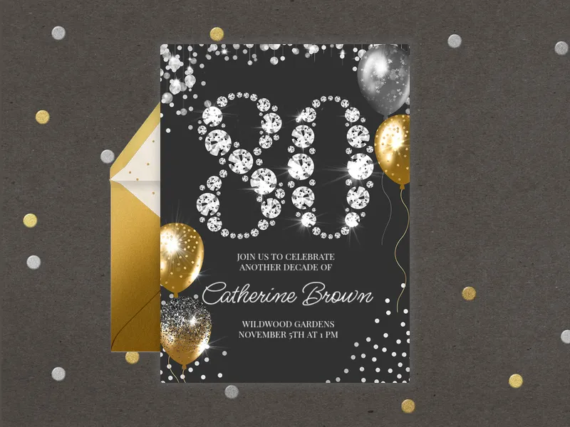 Rhinestone Shimmer - 80th_birthday - Invitation