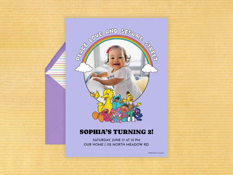 Sesame Street: Peace Love and Sesame Street 2nd Birthday (Photo) - sesame_street - Invitation