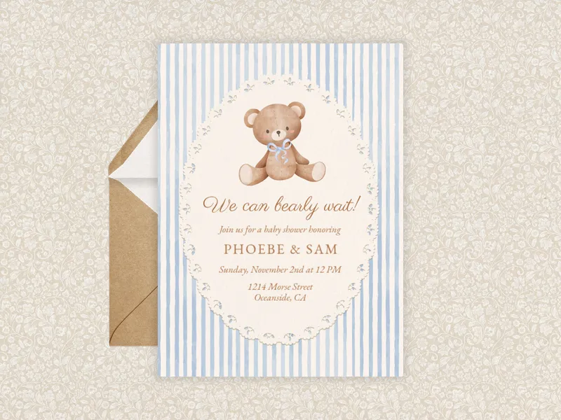 Blue Sweet Teddy - baby_shower - Invitation