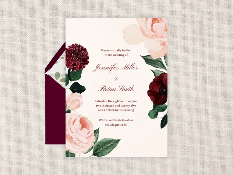 Blush & Burgundy Blooms - wedding_day - Invitation