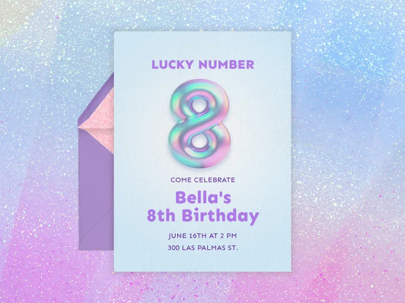 Holographic Balloons - 8th_birthday - Invitation