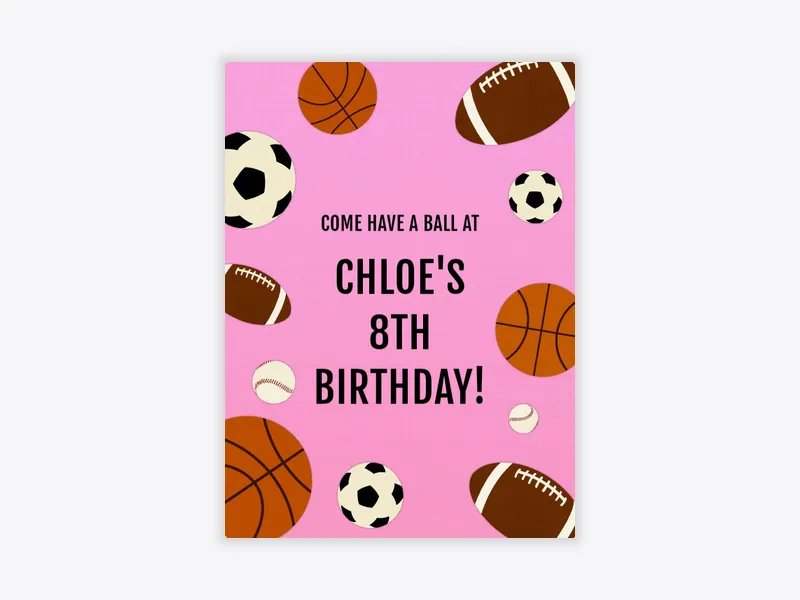Pink Sports Balls - featured - Invitation