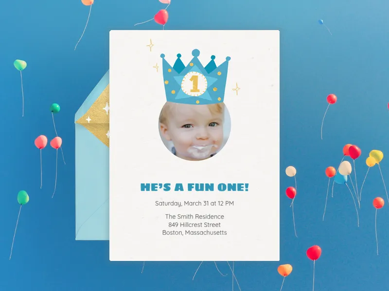 First Birthday Crown (Photo) Invitation premium template design