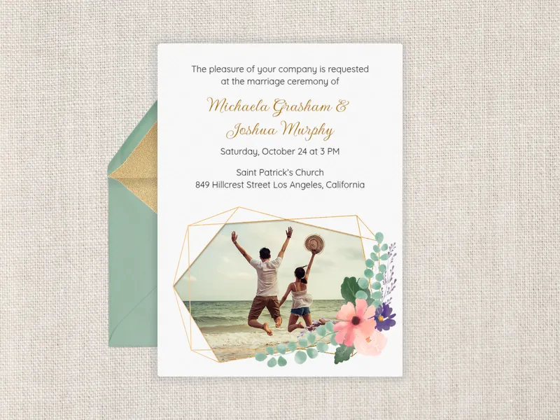 Floral Geometric Garland (Photo) Invitation premium template design
