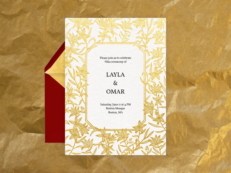 Gold Flora Border - indian_wedding - Invitation