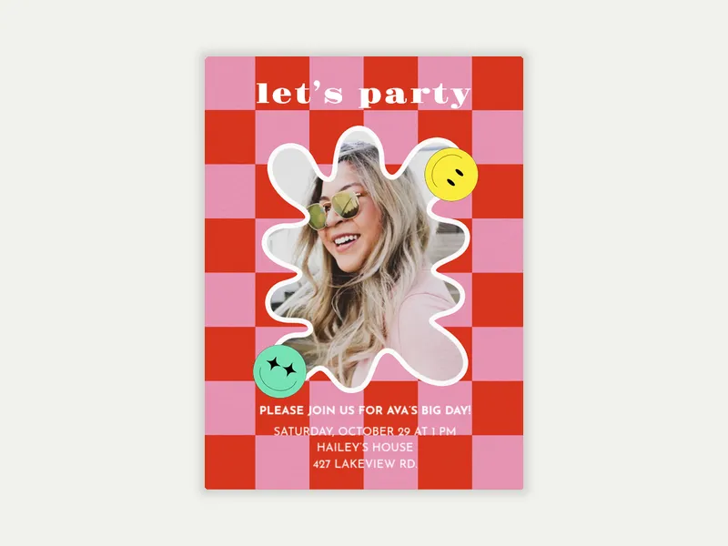 Groovy Checkerboard (Photo) Invitation free template design