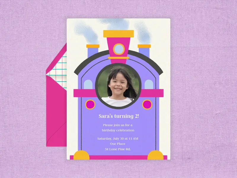 Tank Engine Birthday (Photo) Invitation premium template design