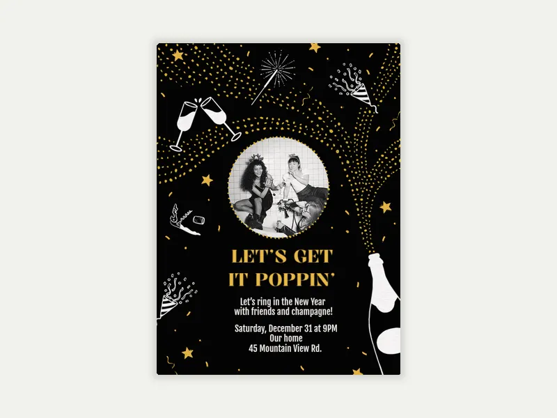 A Poppin’ New Year (Photo) Invitation free template design