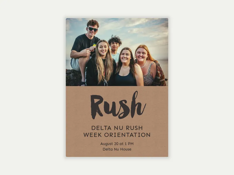Greek Rush (Photo) Invitation free template design