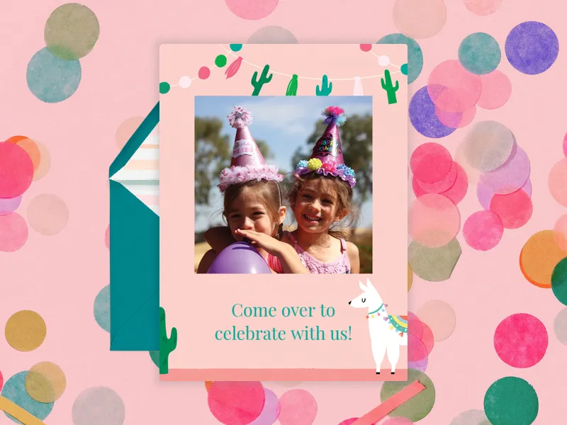 Llama and Cactus (Photo) Invitation premium template design