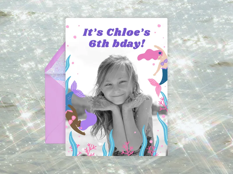 Mermaids Under the Sea (Photo) Invitation premium template design