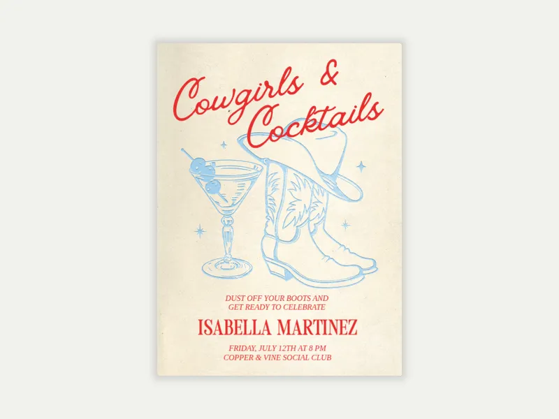 Cowgirl Cocktail - bachelorette - Invitation