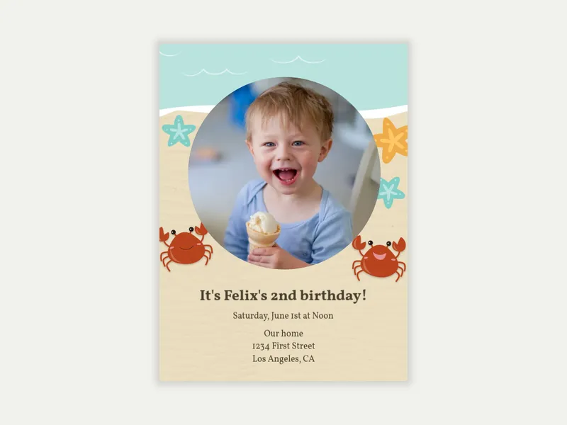 Beach Crab (Photo) Invitation free template design