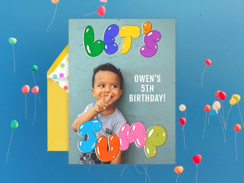 Let's Jump Bubble Letters (Photo) Invitation premium template design
