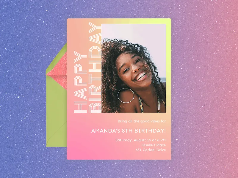 Birthday Gradient Portrait (Photo) Invitation premium template design