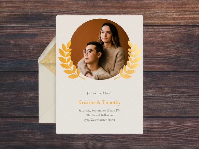 Gold Laurel Circle (Photo) Invitation premium template design