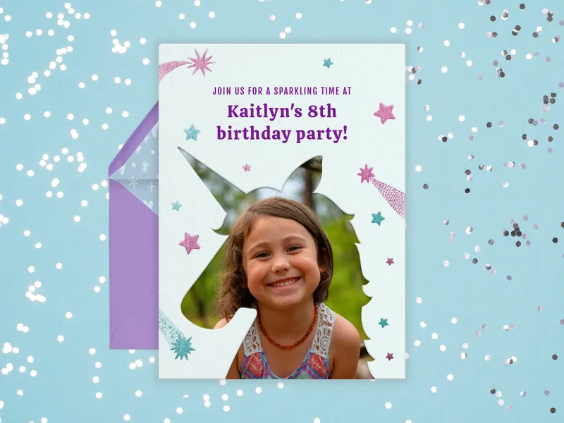 Blue Starstruck Unicorn (Photo) Invitation premium template design