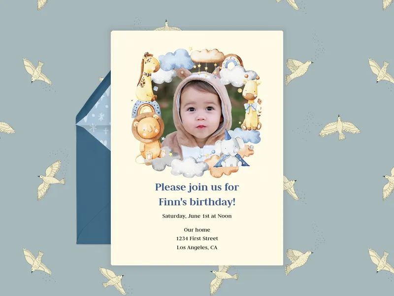 Baby Animal Birthday (Photo) Invitation premium template design