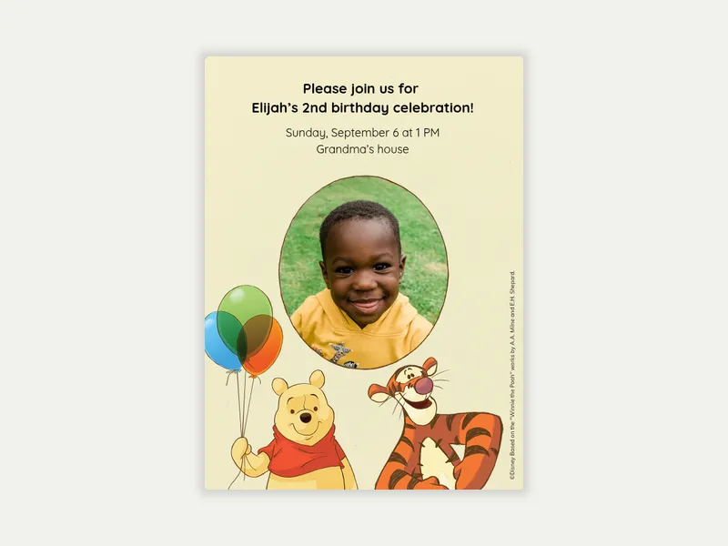 Disney’s Winnie the Pooh: Winnie & Friends Party (Photo) Invitation free template design