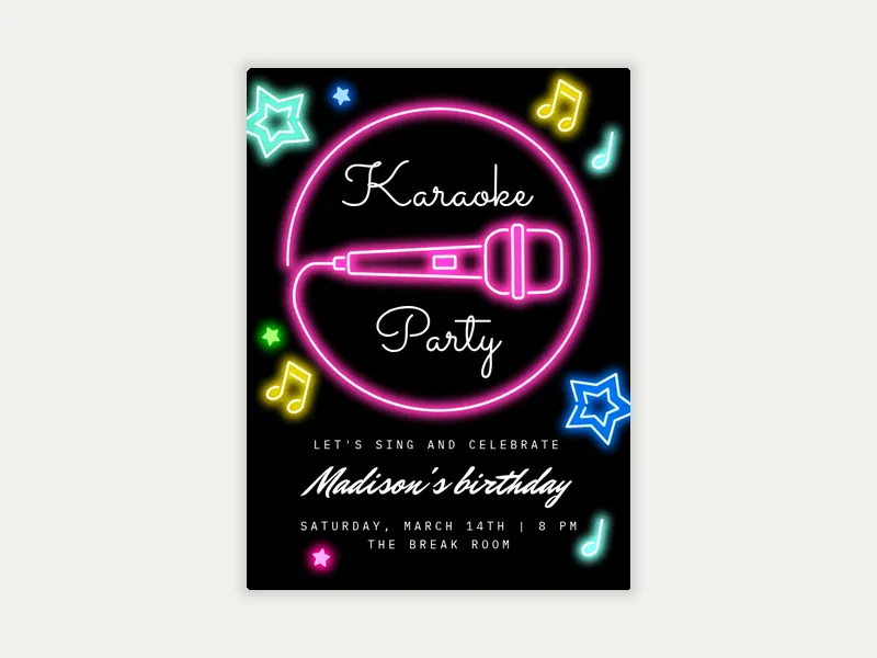 Let’s Glow Karaoke - 17th_birthday - Invitation
