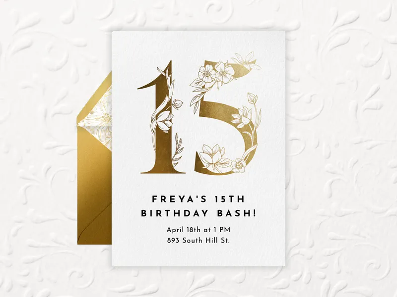 Gilded Gold Number - 15th_birthday - Invitation