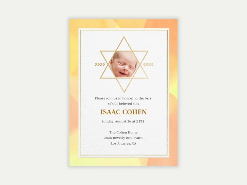 Watercolor Star of David (Photo) Invitation free template design