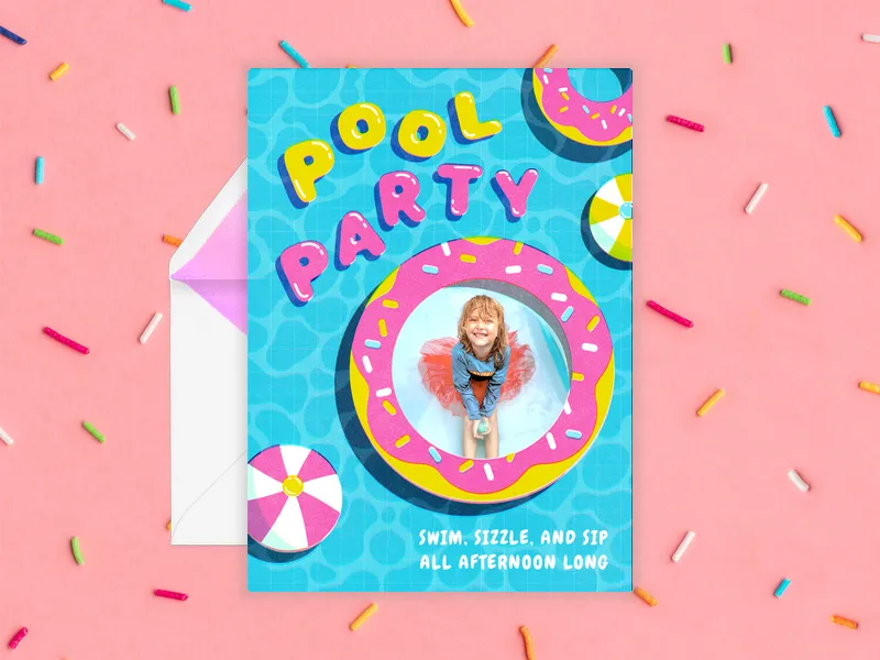 Retro Pop Pool Party (Photo) Invitation premium template design