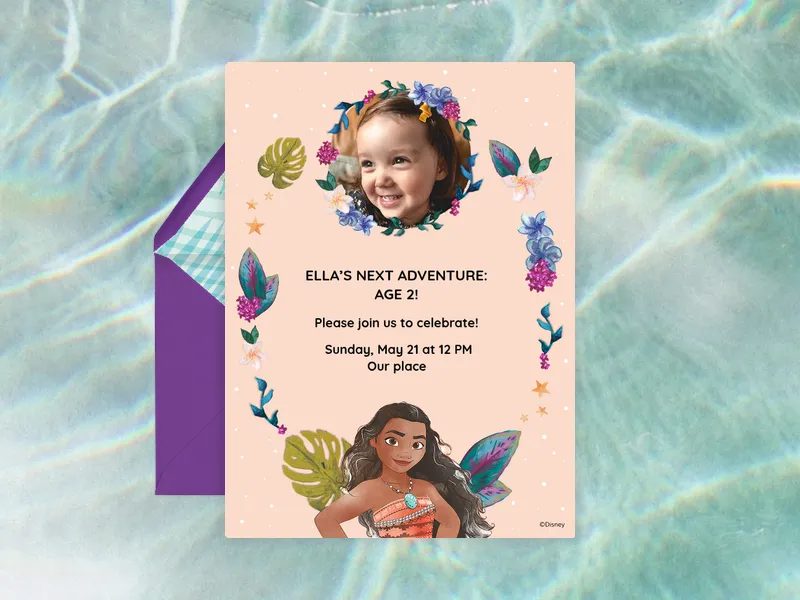 Disney’s Moana: Tropical Frame (Photo) Invitation premium template design