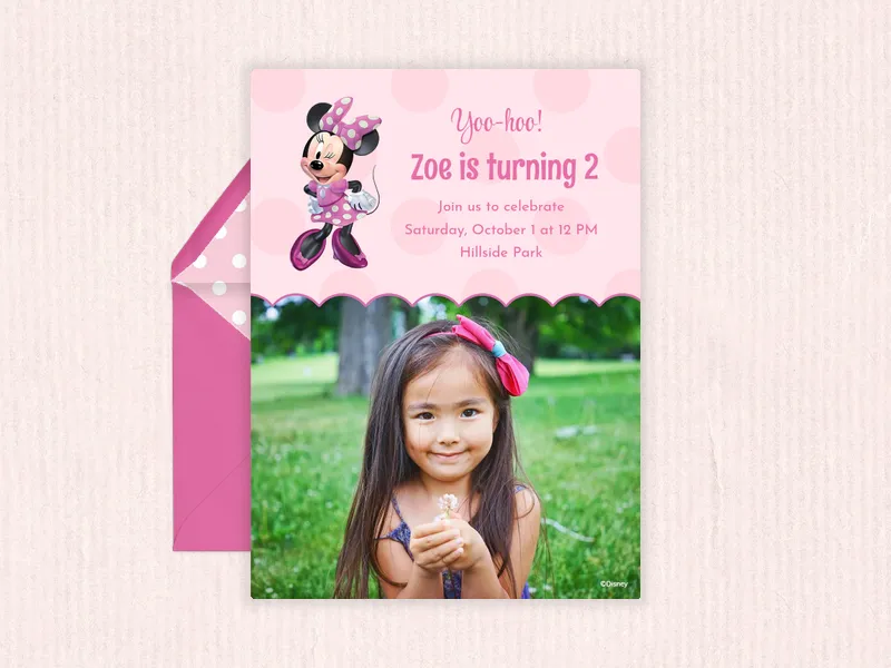 Disney’s Minnie Mouse: Polka Dot Minnie (Photo) Invitation premium template design