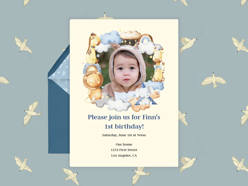 Baby Animal Birthday (Photo) Invitation premium template design