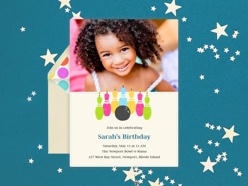 Bowling Birthday Candles (Photo) Invitation premium template design