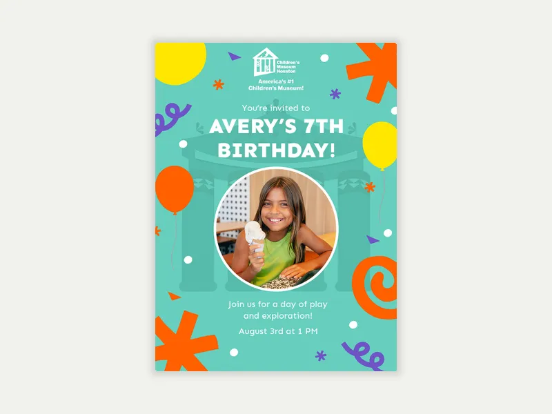 Children’s Museum Houston: Green Birthday Bash (Photo) Invitation free template design