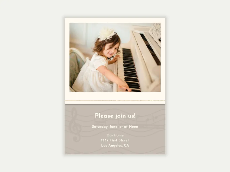 Piano Recital (Photo) Invitation free template design