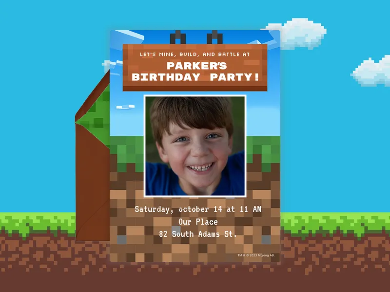 Minecraft: Vanilla Character Frame (Photo) Invitation premium template design