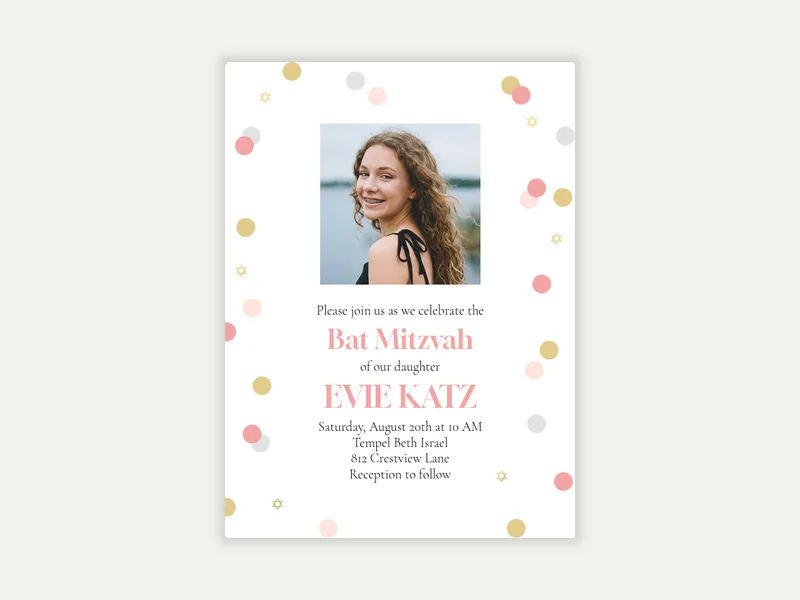Confetti Mitzvah (Photo) Invitation free template design