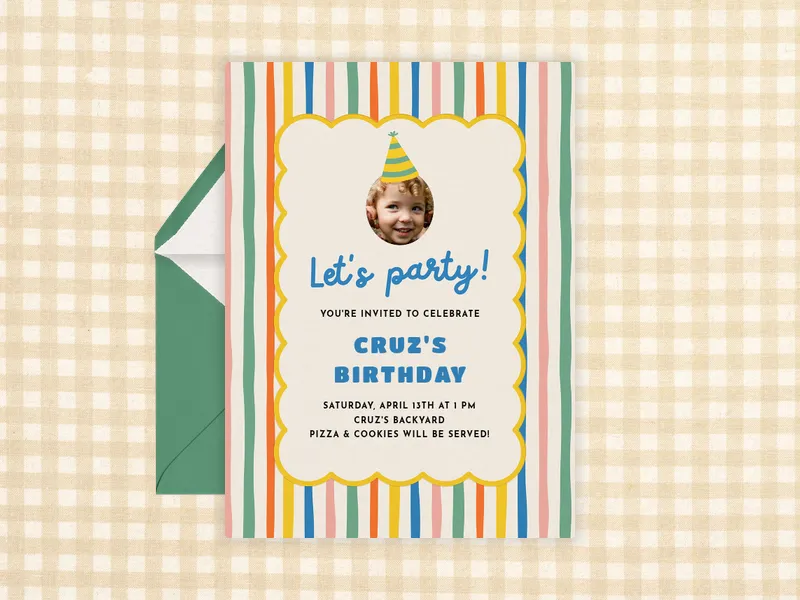 Super Stripey & Checkered (Photo) Invitation premium template design