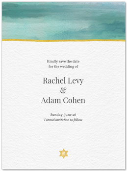 Gold Star of David Watercolor (Save the Date) Card